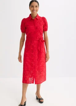 Vestido camisero de punto calado de algodón puro