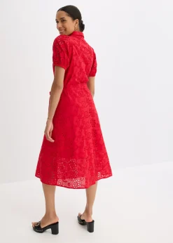 Vestido camisero de punto calado de algodón puro