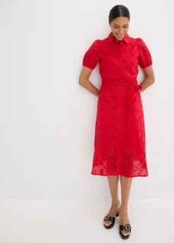 Vestido camisero de punto calado de algodón puro