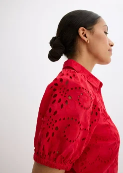 Vestido camisero de punto calado de algodón puro