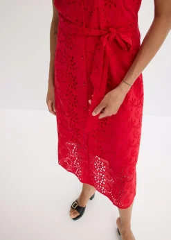 Vestido camisero de punto calado de algodón puro