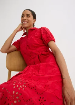 Vestido camisero de punto calado de algodón puro