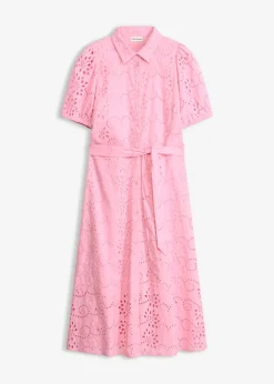 Vestido camisero de punto calado de algodón puro