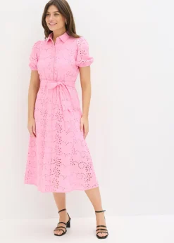 Vestido camisero de punto calado de algodón puro