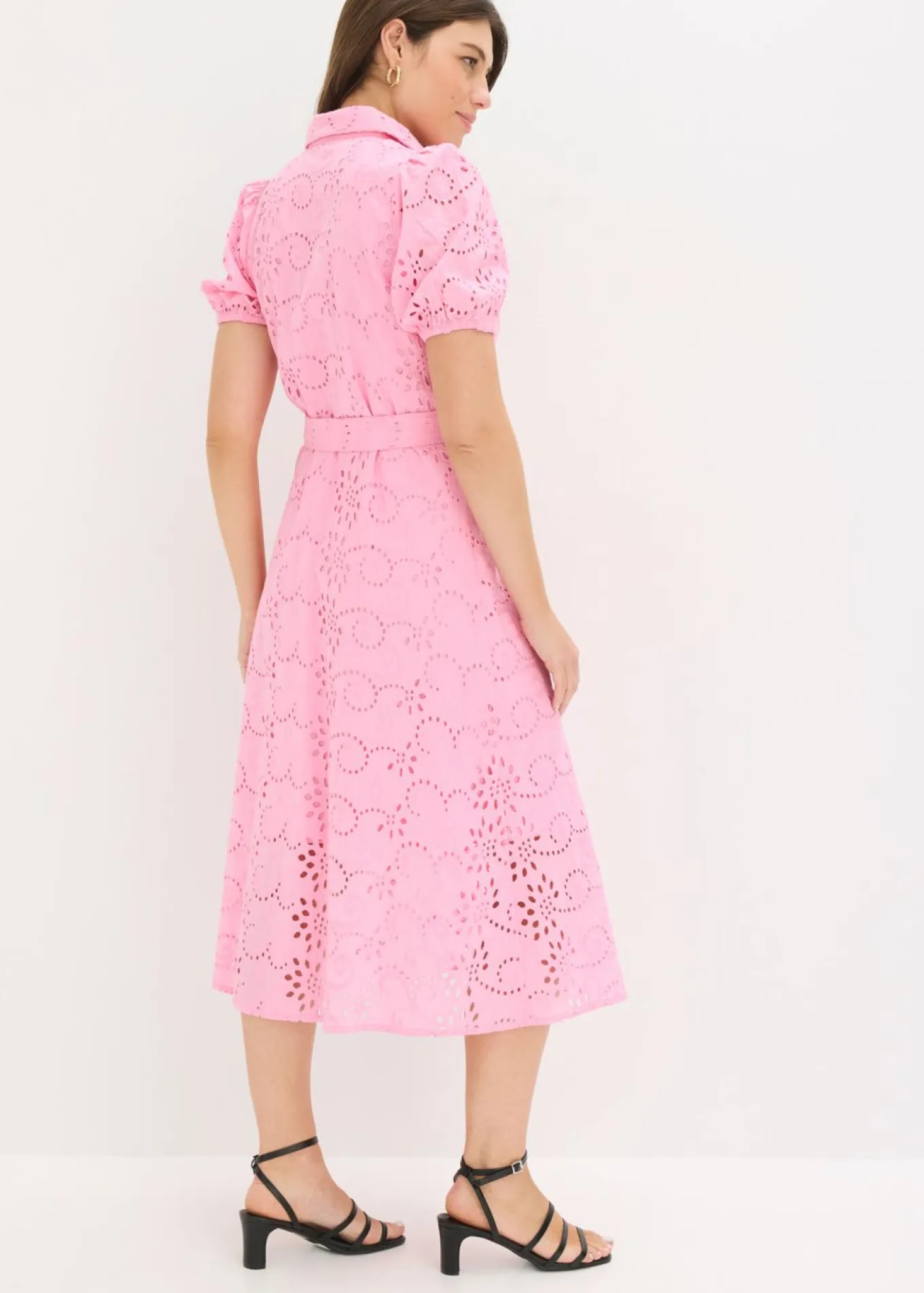 Vestido camisero de punto calado de algodón puro