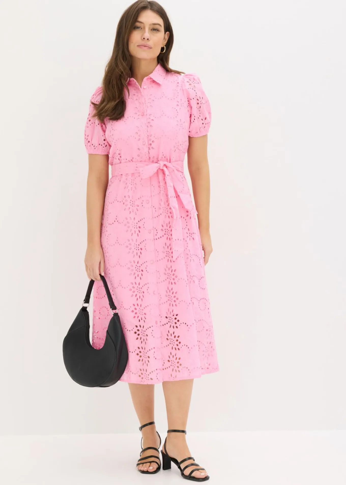 Vestido camisero de punto calado de algodón puro
