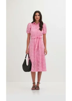Vestido camisero de punto calado de algodón puro