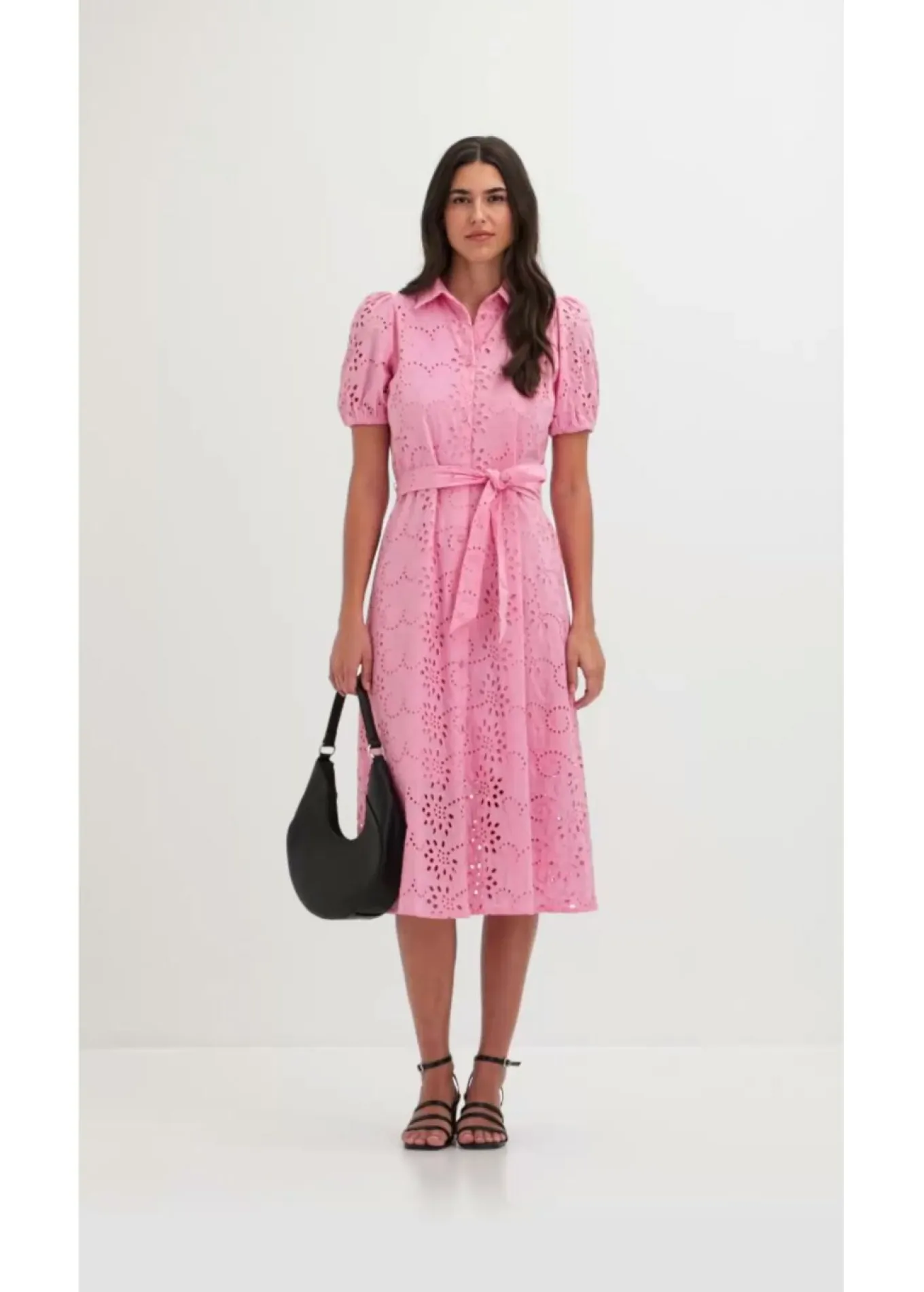 Vestido camisero de punto calado de algodón puro