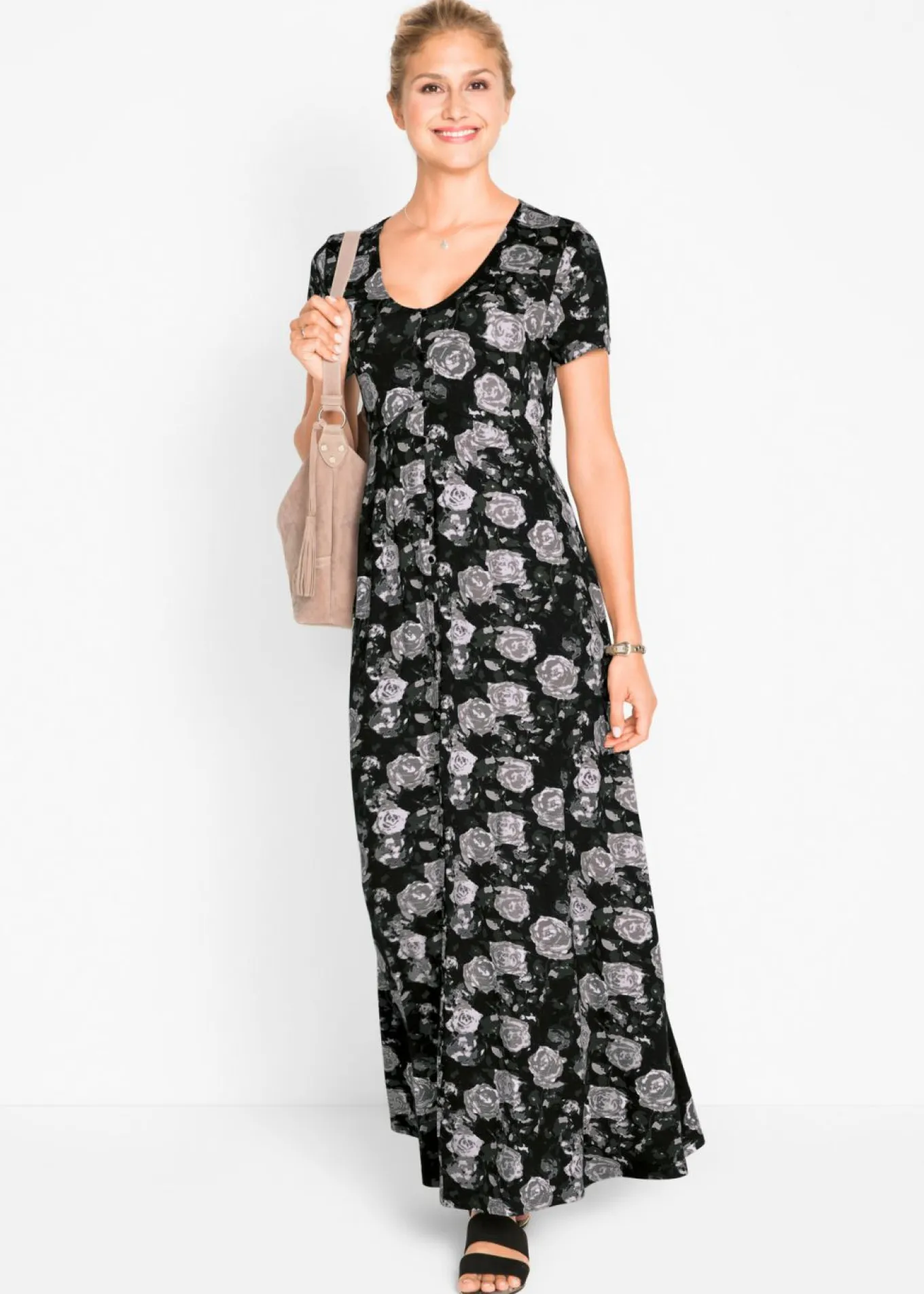 Vestido camisero largo de mezcla de viscosa fluida