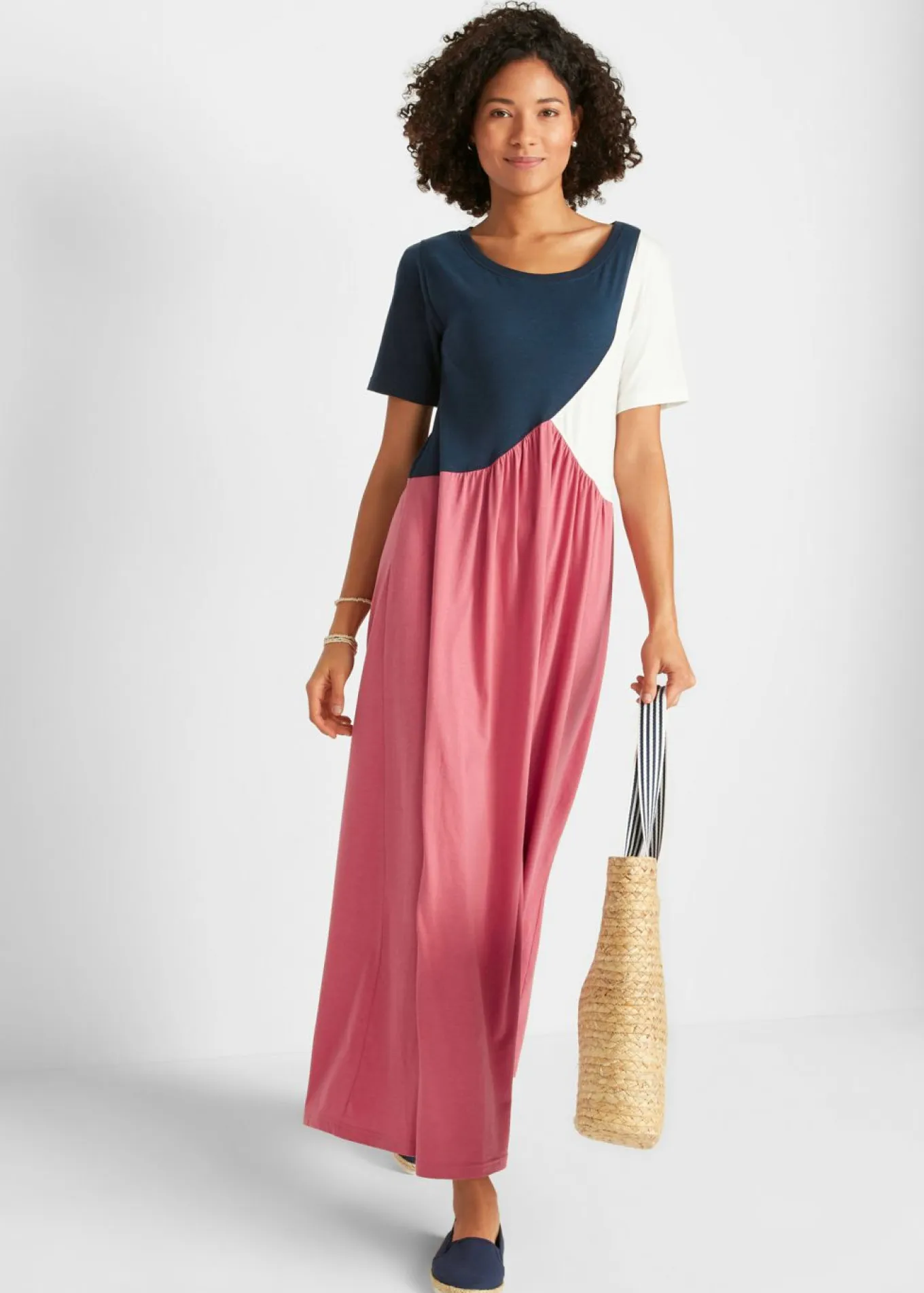 Vestido camisero largo y ancho en mezcla de algodón y viscosa