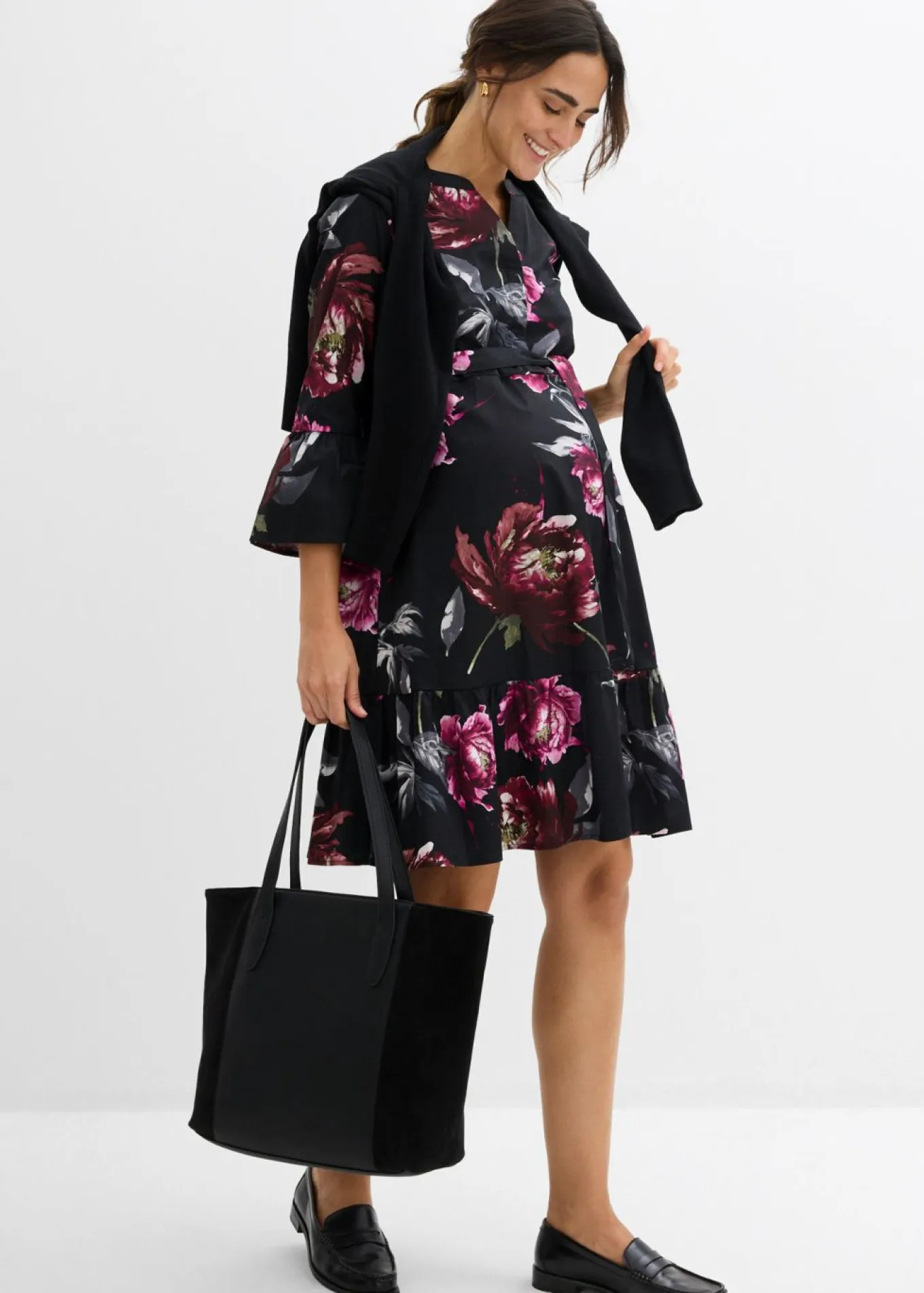 Vestido camisero premamá/de lactancia de satén de algodón orgánico puro
