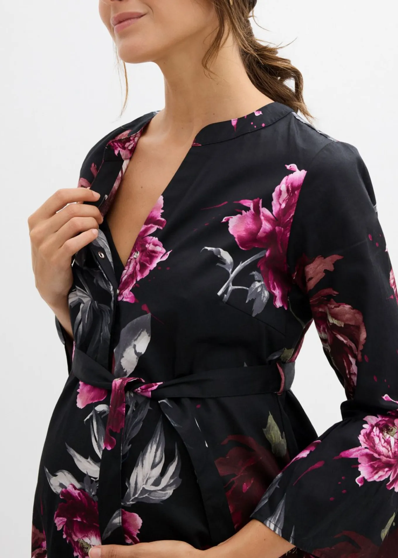 Vestido camisero premamá/de lactancia de satén de algodón orgánico puro