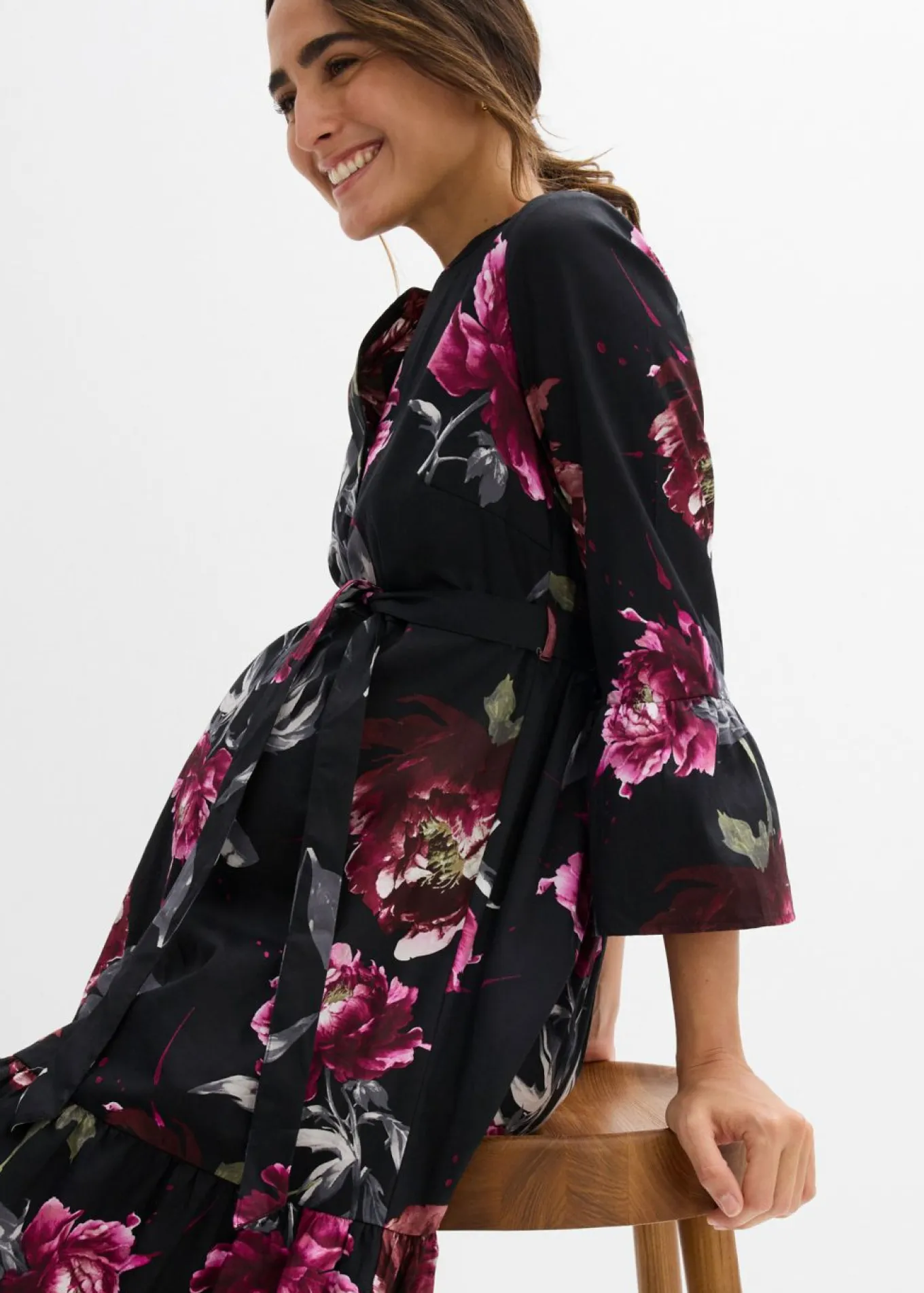Vestido camisero premamá/de lactancia de satén de algodón orgánico puro