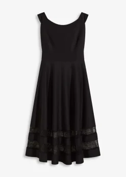 Vestido con escote bañera, encaje y cinturón