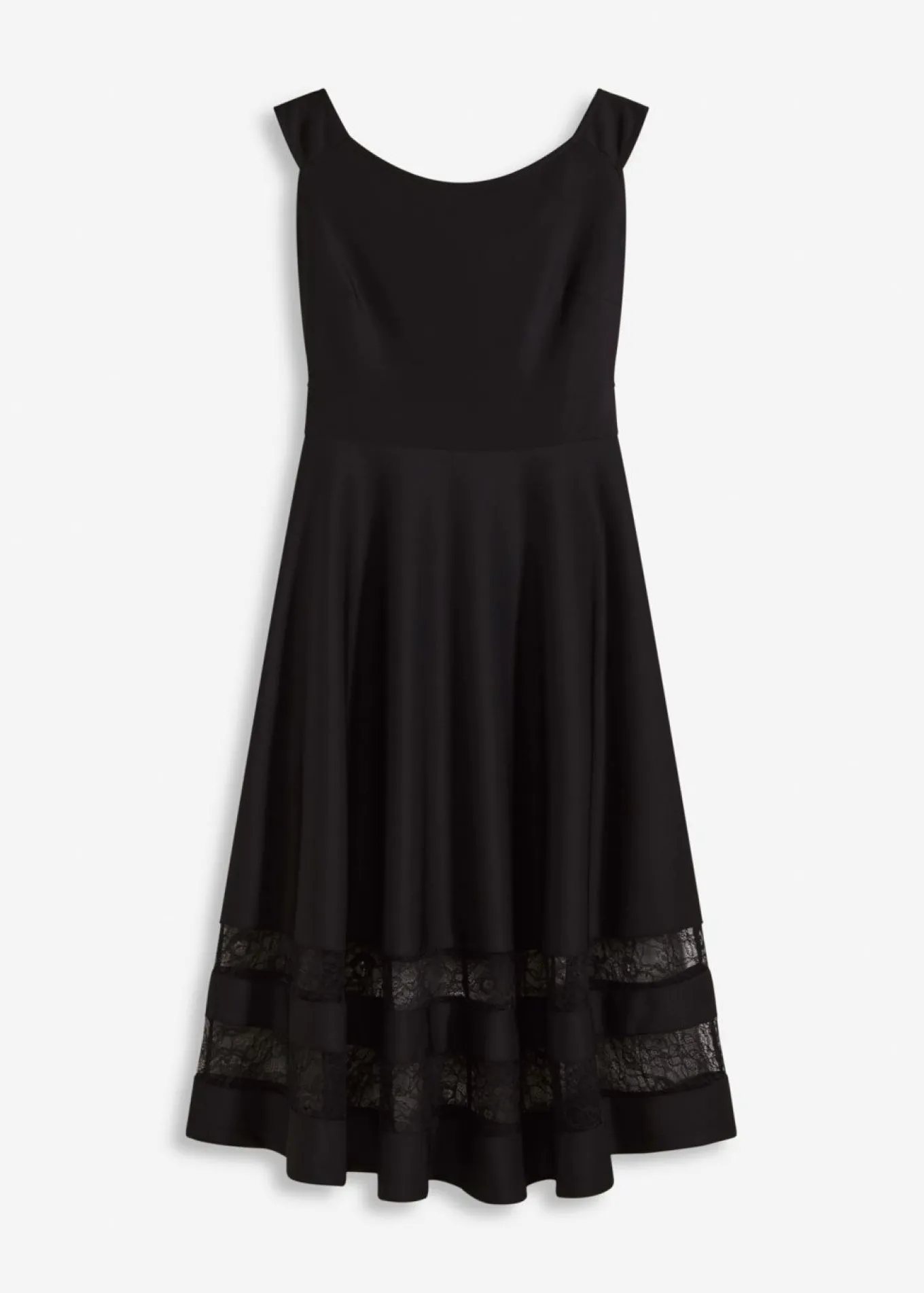 Vestido con escote bañera, encaje y cinturón