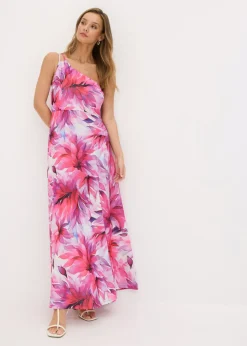 Vestido con hombro al descubierto en crepé texturizado