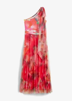 Vestido con un hombro al descubierto y falda de tul plisado