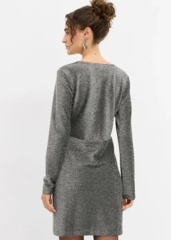 Vestido corto con material brillante y detalle de lazo