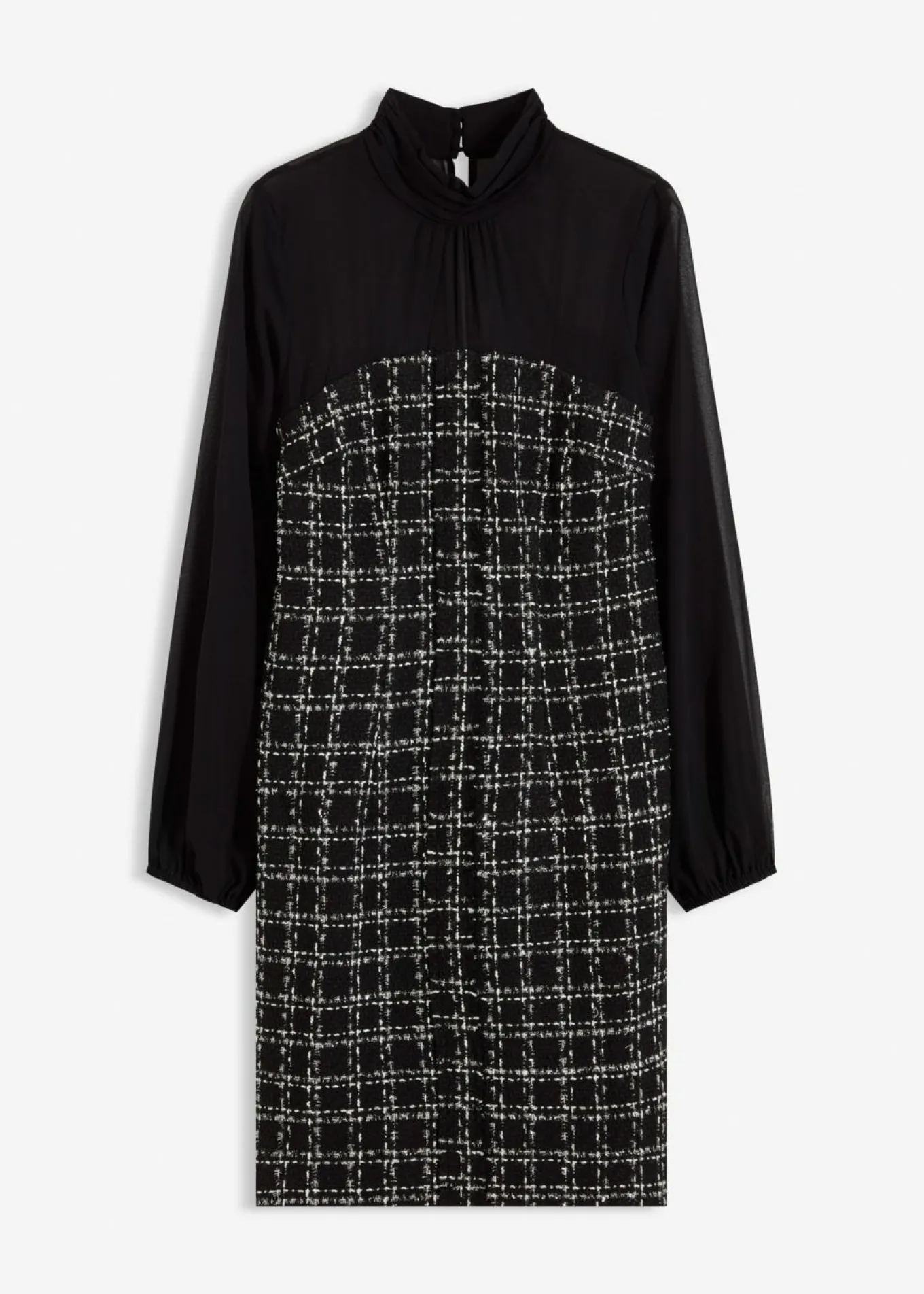 Vestido corto de bouclé con mangas de gasa