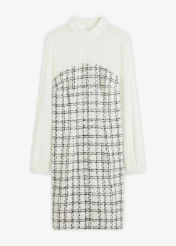 Vestido corto de bouclé con mangas de gasa