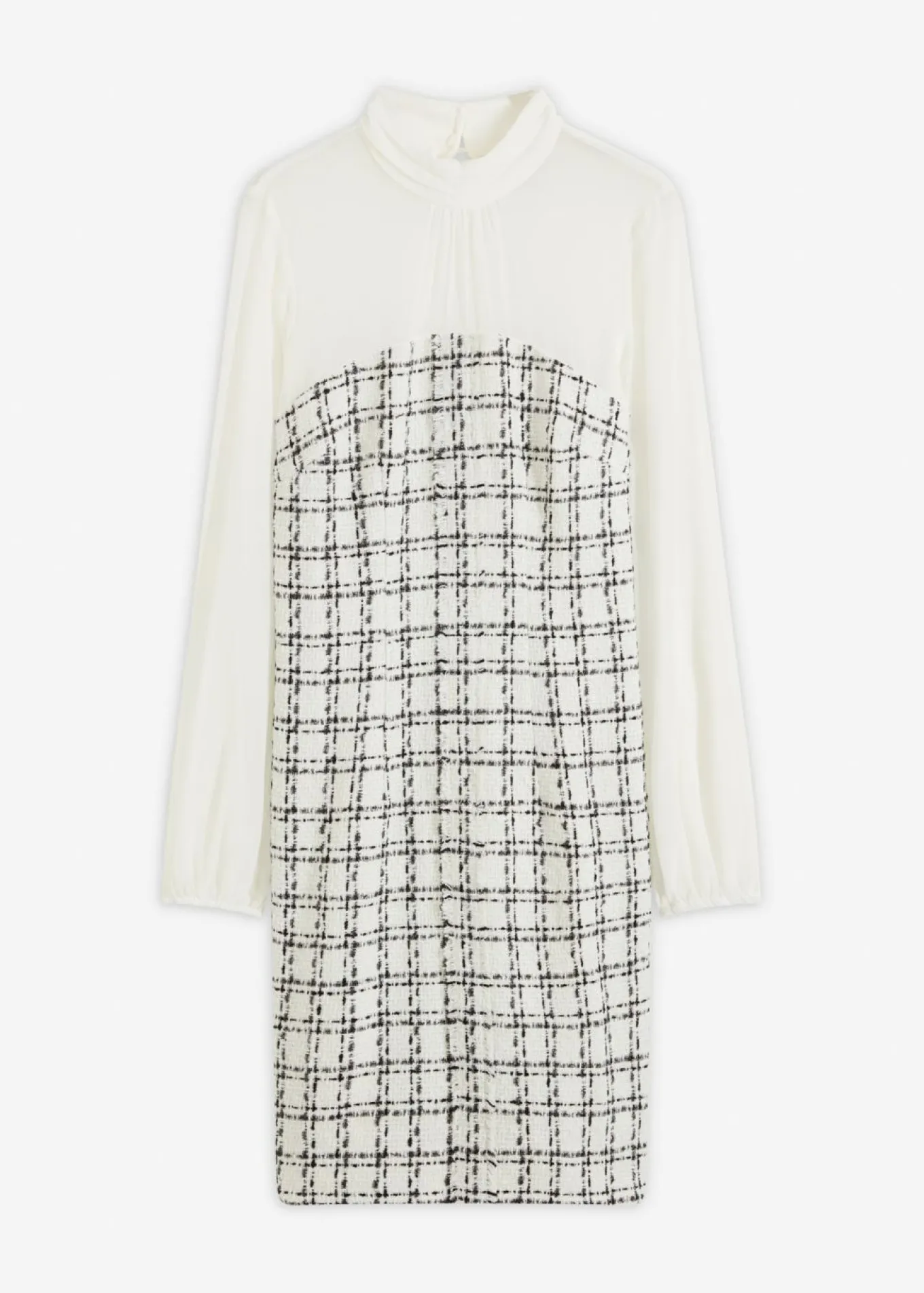 Vestido corto de bouclé con mangas de gasa