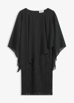 Vestido corto de encaje con capa de gasa fina