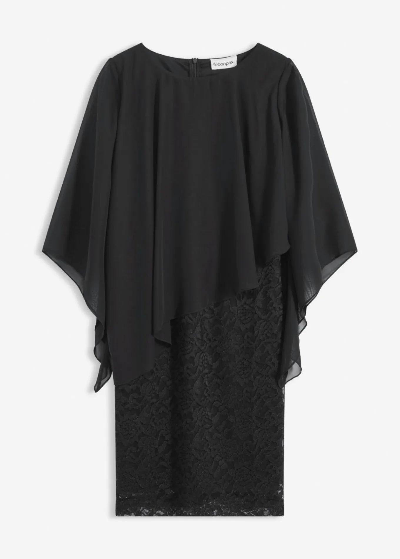 Vestido corto de encaje con capa de gasa fina