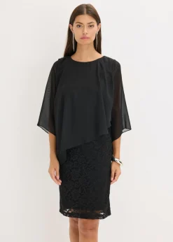 Vestido corto de encaje con capa de gasa fina