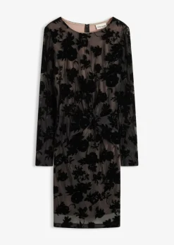 Vestido corto de malla fina con estampado flocado