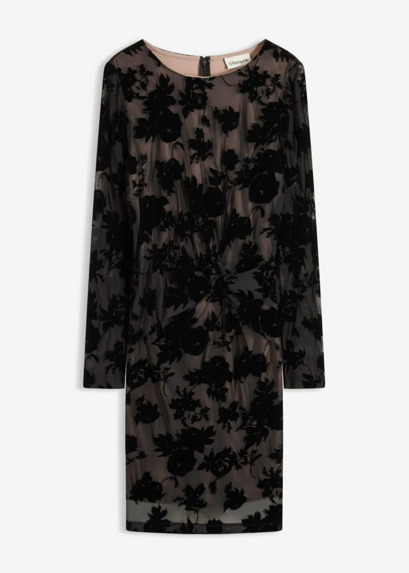 Vestido corto de malla fina con estampado flocado