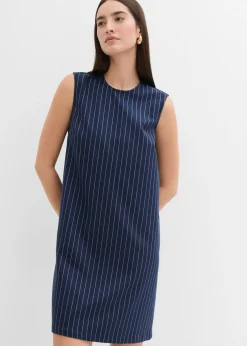 Vestido corto de mezcla de viscosa con raya diplomática