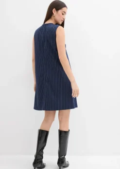 Vestido corto de mezcla de viscosa con raya diplomática