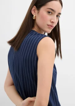 Vestido corto de mezcla de viscosa con raya diplomática