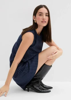 Vestido corto de mezcla de viscosa con raya diplomática