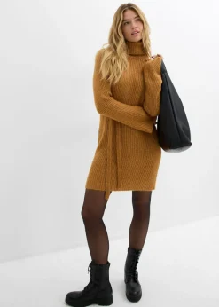 Vestido corto de punto acanalado con cuello vuelto