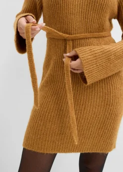 Vestido corto de punto acanalado con cuello vuelto