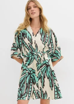 Vestido corto de viscosa fluida con mangas tipo kimono
