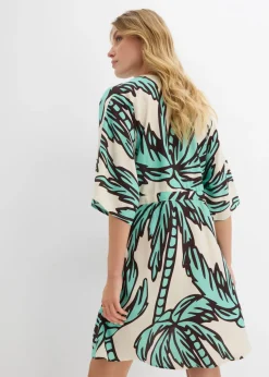 Vestido corto de viscosa fluida con mangas tipo kimono