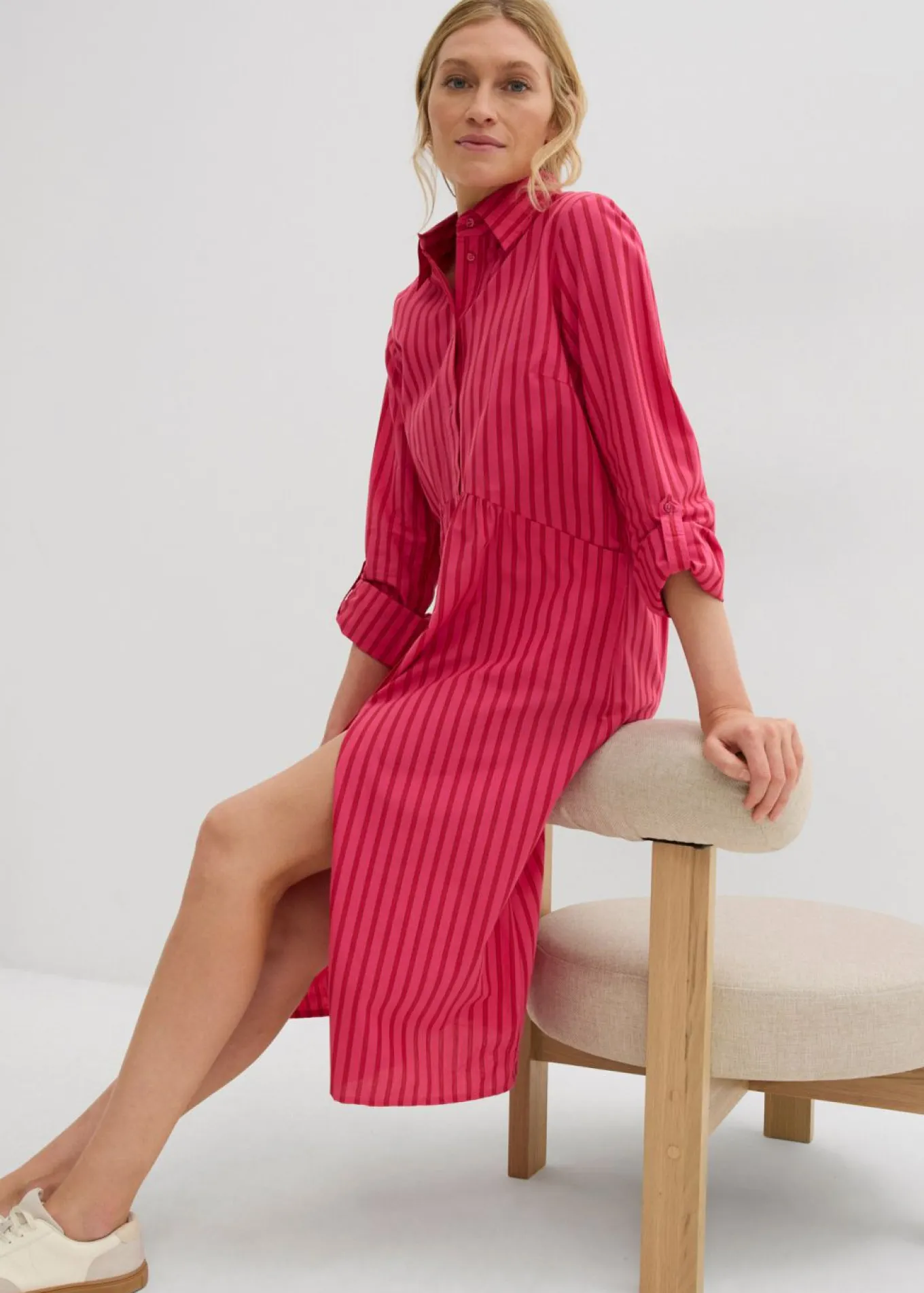 Vestido de algodón puro con cuello de camisa