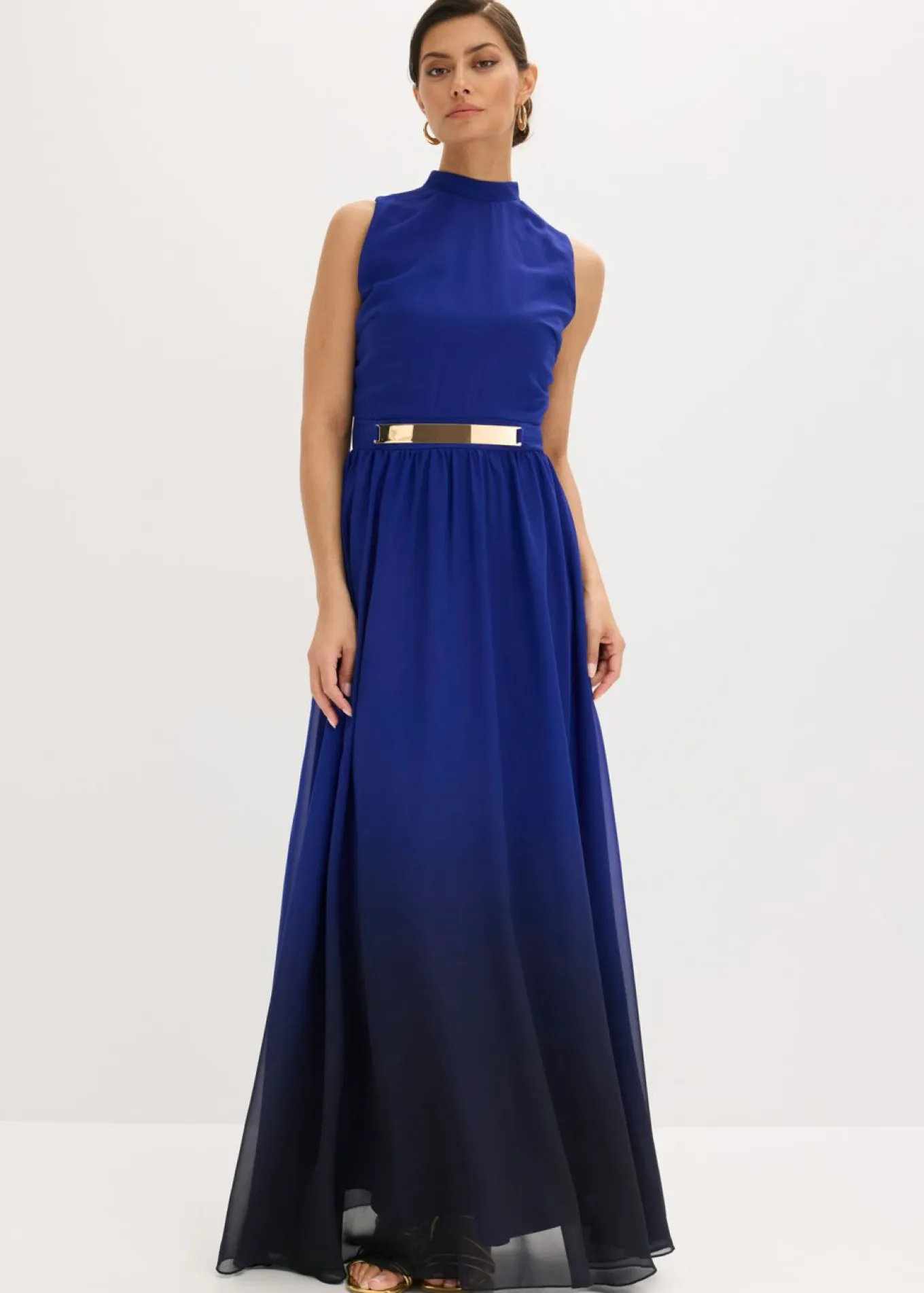 Vestido de gasa con cuello e inserción en la cintura