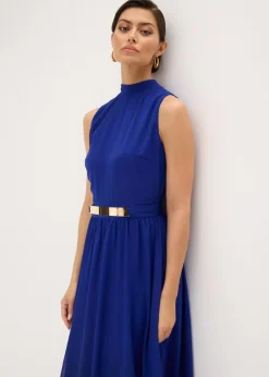 Vestido de gasa con cuello e inserción en la cintura