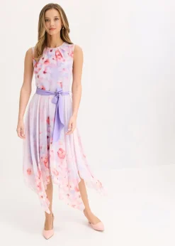 Vestido de gasa con dobladillo asimétrico y cordón