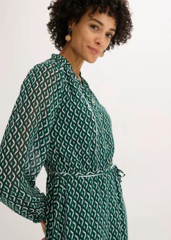 Vestido de gasa con ribete en contraste