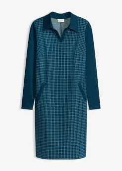 Vestido de jacquard con cuello en contraste