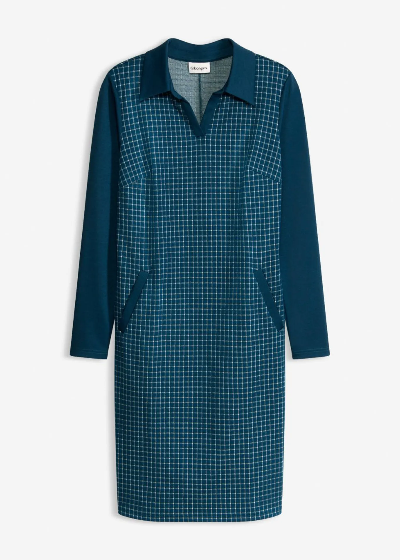 Vestido de jacquard con cuello en contraste