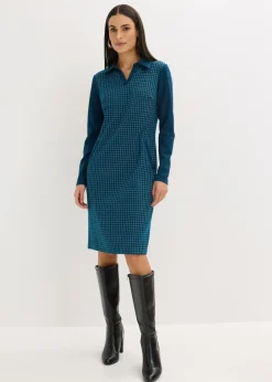 Vestido de jacquard con cuello en contraste
