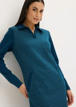 Vestido de jacquard con cuello en contraste