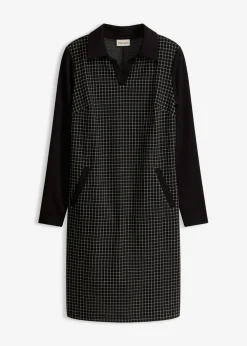 Vestido de jacquard con cuello en contraste