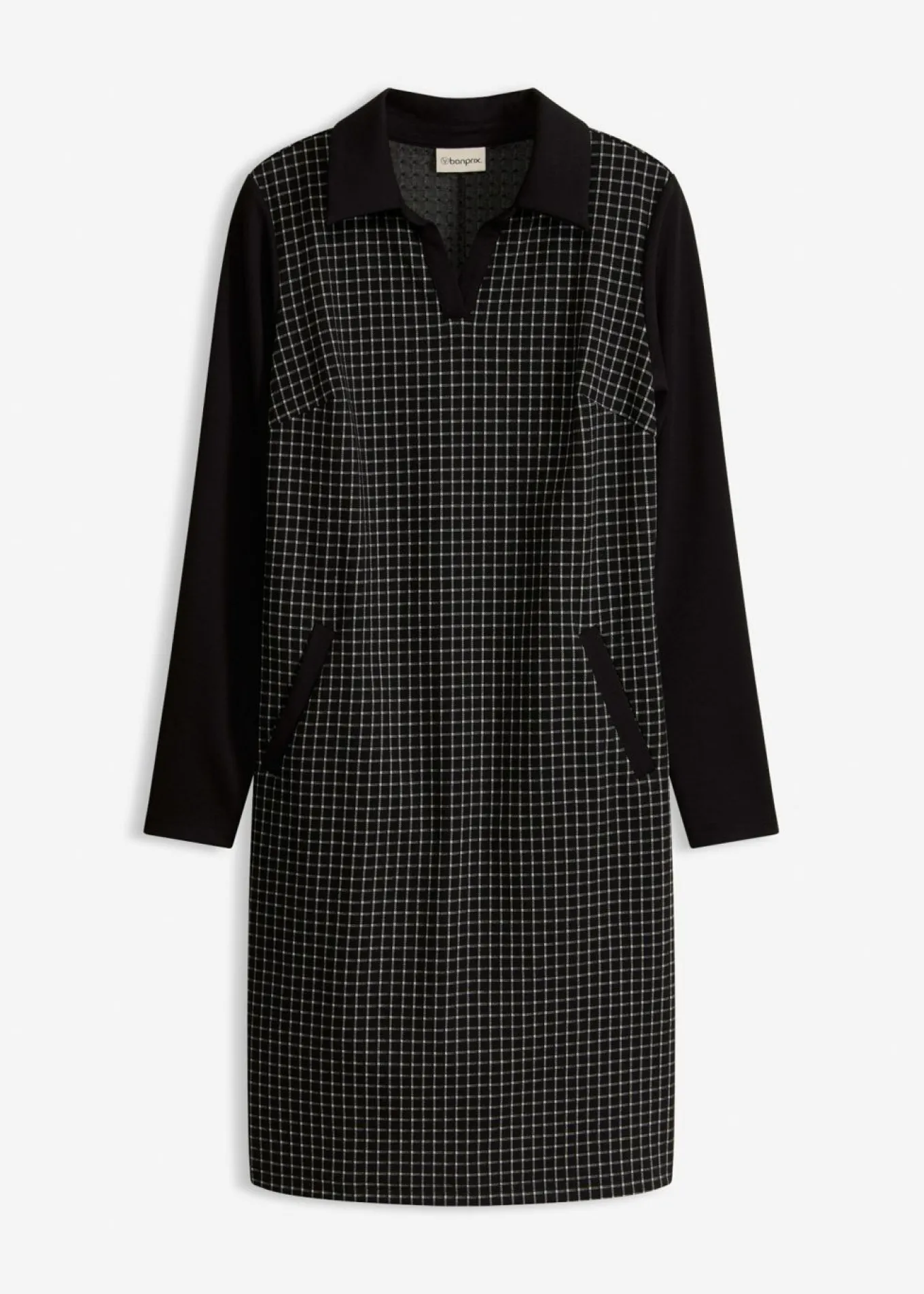 Vestido de jacquard con cuello en contraste