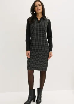 Vestido de jacquard con cuello en contraste